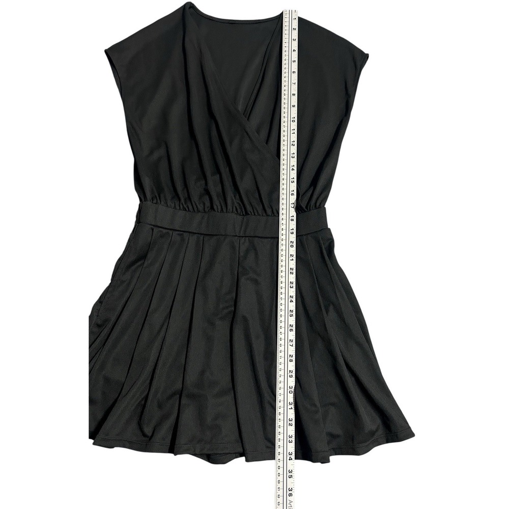 Halara V Neck Short Sleeve Pocket Waffle Casual Romper Black Medium NEW‎ - Picture 5 of 13